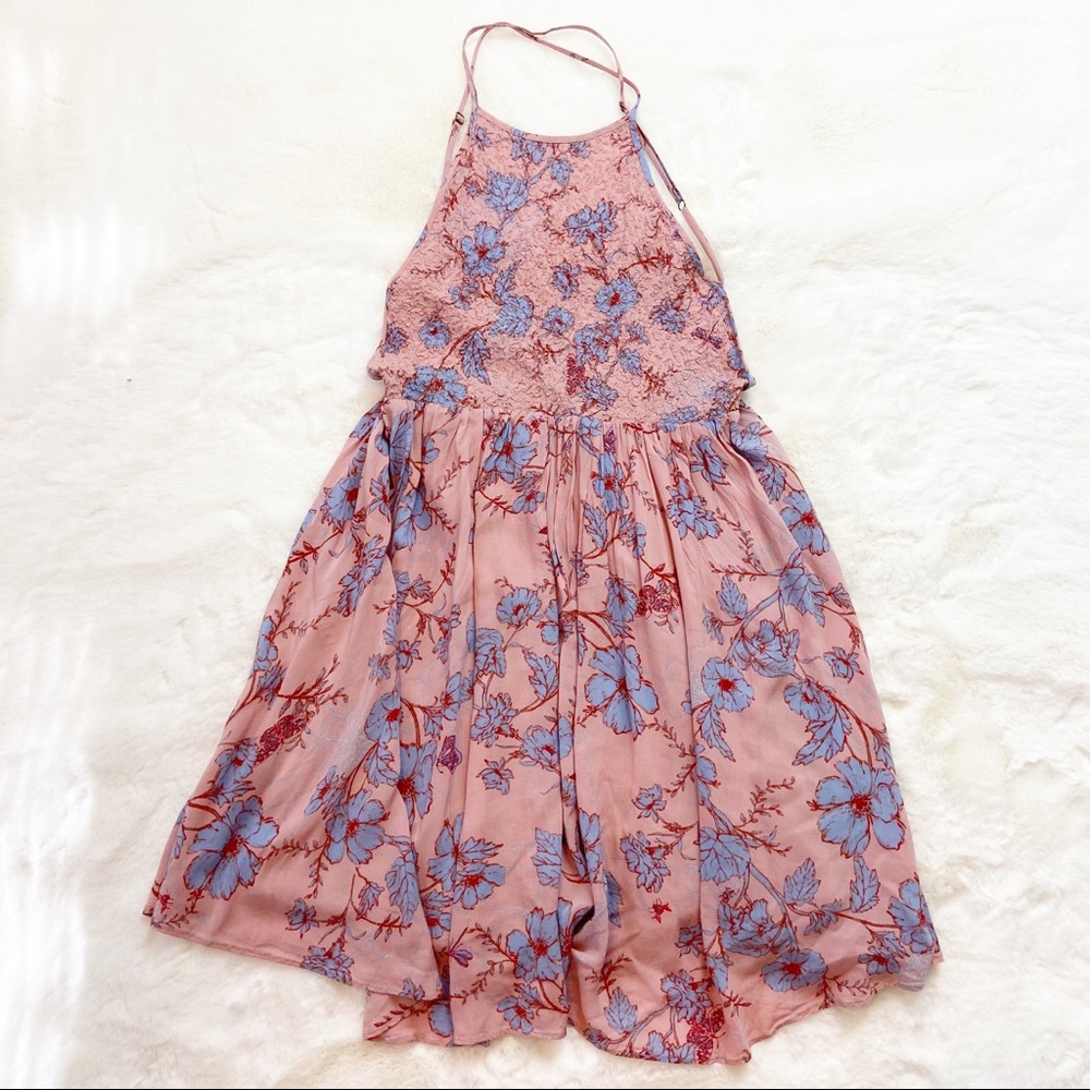 Kimchi Blue Pink Floral Mini Dress with Blue Flowers